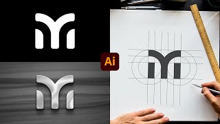 Letter M Monogram logo design in Illustrator using grid method tutorial  MJ Graphics [upl. by Bohlin617]