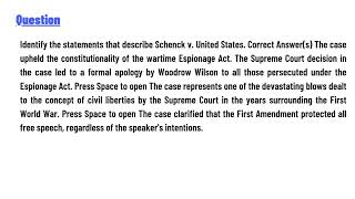 Identify the statements that describe Schenck v United States [upl. by Will27]