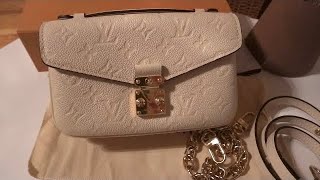 Unboxing Louis Vuitton Pochette Metis East West Empreinte Leather Cream🤍 [upl. by Aenehs355]