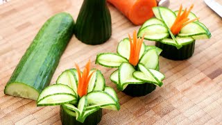 Cucumber Show  Vegetable Carving Garnish  Cucumber Rose  Cucumber Flower [upl. by Ardnusal]