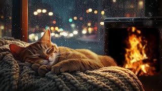 Rainy Night Comfort  Soothing Piano Crackling Fire and a Sleeping Cat [upl. by Ramey191]