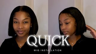 HOW TO QUICKLY LAY YOUR WIG DOWN  install a 10inch bob wig with me [upl. by Frissell]