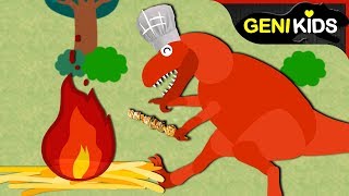 ▶Genikids Dino Movie◀ 23 TYRANNOSAURS REX the Cook Fire Food  Dinosaurs Short Cartoon for Kids [upl. by Olatha]