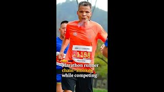 Chinese runner goes viral for chainsmoking his way through marathon shorts [upl. by Sairu]