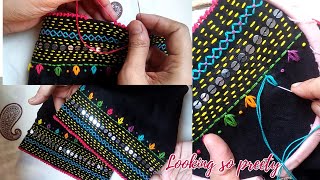 Beautiful Hand Embroidery Sleeves Design  Sequence Design  SALEEQA Channel [upl. by Remas]