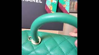 Chanel coco handle green caviar gold hw mini bag 22A elitefashionus [upl. by Ocihc]