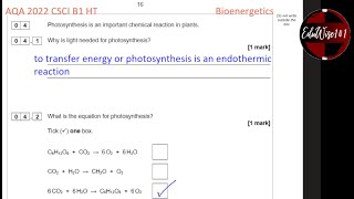 AQA GCSE 2022 Paper 1 Q4 Biology Combined Science Higher Tier Past paper Questions  Bioenergetics [upl. by Bullivant]