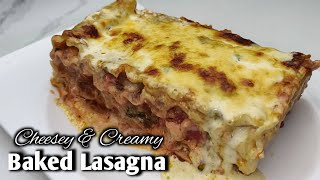 Cheesey and Creamy Lasagna by mhelchoice Madiskarteng Nanay [upl. by Ahsienar817]