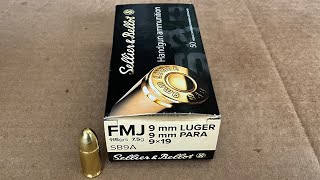 Velocity Testing Sellier amp Bellot 9mm Luger FMJ 115 grain SB9A Ammo [upl. by Oigres]