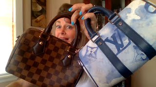 LOUIS VUITTON SPEEDY 20 vs LOUIS VUITTON XS KEEPALL WHAT FITS COMPARISON [upl. by Bobby941]