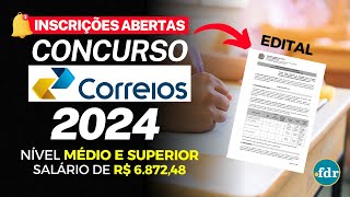 EDITAL CONCURSO CORREIOS 2024 VAGAS DE NÍVEL MÉDIO E SUPERIOR ENFERMEIRO MÉDICO E ENGENHEIRO [upl. by Aden777]