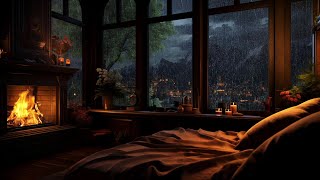 Rainy Night on a Mountain Retreat with Crackling Fireplace amp Thunder for Sleeping [upl. by Stephi314]