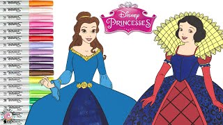 Disney Princess Coloring Book Pages Snow White and Belle Ball Gowns [upl. by Sueddaht]