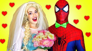 Toy Monster Spiderman amp Elsa they choose wedding gowns and they get married  Youtube [upl. by Prudi883]