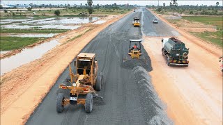 Incredible Komatsu Dozer D41P With Motor Grader Spreading Gravel Building Foundation Road [upl. by Prichard]