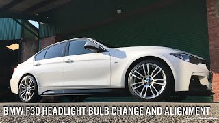 BMW F30 Headlight Bulb change and Adjusment [upl. by Nemsaj]