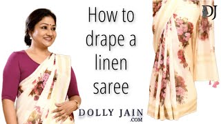 How to Drape a Linen Saree with 7 Narrow Pleats Dolly Jain Saree Draping Videos [upl. by Mathian]