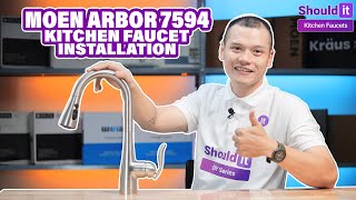 How to Install Moen Arbor Kitchen Faucet 7594SRS  Shouldit Kitchen Faucet Series [upl. by Nosyaj]