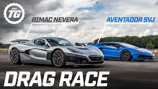 DRAG RACE Rimac Nevera vs Lamborghini Aventador SVJ  Top Gear Series 33 [upl. by Enined960]