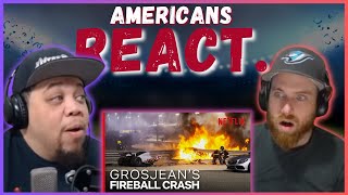 AMERICAN REACTS TO GROSJEANS INSANE FIREBALL CRASH EMOTIONAL  REAL FANS SPORTS [upl. by Laks633]