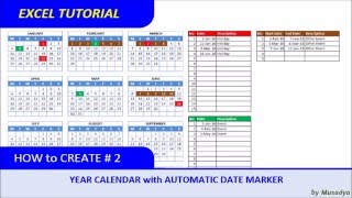 How to Create Excel Calendar for Specific Year with Automatic Date Marker [upl. by Tekcirk]