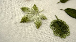 HAND EMBROIDERY LEAVES FOR BEGINNERS  06 Types of Leaves [upl. by Nauqes753]