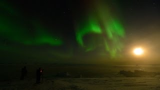 Aurores boréales sur coucher de lune au Groenland [upl. by Hakilam805]