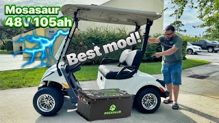 Mosasaur 48v 105ah Lithium Golf Cart Battery  Yamaha G29 [upl. by Orazal]