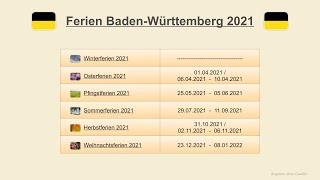 Ferien Baden Württemberg 2021 [upl. by Nosnevets383]