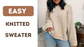 Easy knitted sweater tutorial  Free Knitted Sweater Pattern  No sewing knit sweater [upl. by Derfliw]