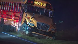 Driver arrested on suspicion of DUI after crash involving school bus that injured 15 people [upl. by Dieball]