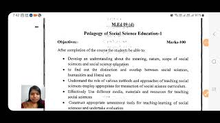 Pedagogy of Social Science Education Syllabus of Med 3rd semester Paper 1  Master of Education [upl. by Ravert]