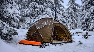 Caught in the snow at 14 degrees  winter solo overnighter in hot tent [upl. by Ecirual]