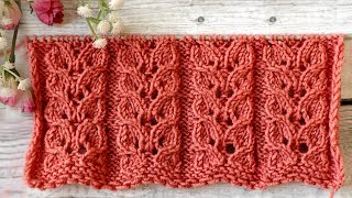 Easiest Leaf 🌿 Openwork Knitting Stitch Patternसबसे आसान पत्ती 🌿 की जाली बुनाई by knittingknife [upl. by Burnham]