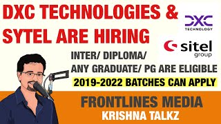 DXC Technology and SYTEL Hiring  Inter Diploma Any Graduate DegreeBTech PG are Eligible [upl. by Gilcrest]