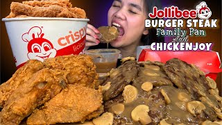 JOLLIBEE ULTIMATE BURGER STEAK FAMILY PAN amp CHICKEN JOY MUKBANG PINOY MUKBANG [upl. by Acire]