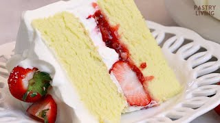 FLUFFY Strawberry Cream Cake  Chiffon Cake [upl. by Ezeerb605]