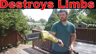 Cordless Pole Saw Ryobi  13 Ah Battery and Charger Included Ryobi ONE 8 in 18Volt LithiumIon [upl. by Ilahsiav]