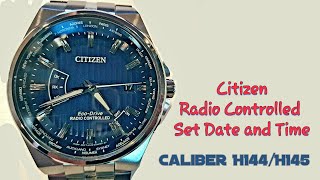 How to set Time and Date Citizen Eco Drive AT Radio Controlled H144 H145 [upl. by Milewski]