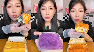 Dessert AsmrCream CakeRoll CakeChocolate CakeTaro Paste CakeContainer CakeEating Cake [upl. by Tsuda]