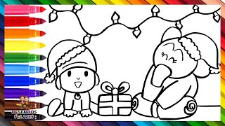 Desenhar e Colorir Pocoyó e Seus Amigos Durante o Natal 🎄🎁👶🐘👧🦆 Desenhos para Crianças [upl. by Yanal]