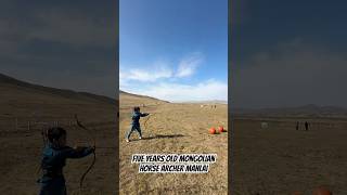 Very first horse archery competition of 5 years old Mongolian archer boy archery horsearcher [upl. by Lednik]