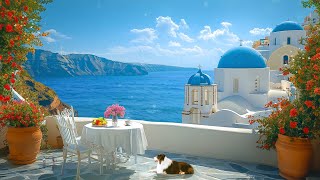 Santorini Beach Atmosphere In Summer With Bossa Nova Jazz 🌊 Positive Morning Jazz amp Ocean Waves [upl. by Acnairb]