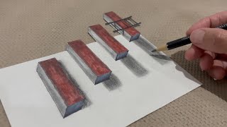 Amazing 3D Floating Stairs Optical Illusion Drawing  StepbyStep [upl. by Nurse]