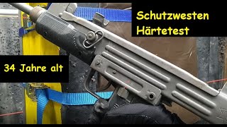 Uralte Mehler Schutzweste im Härtetest mit UZI und Glock 45  Kugelsichere Weste Beschussversuch [upl. by Lebama154]