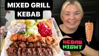 MIXED GRILL KEBAB donner meat lamb amp chicken skewers and cheesy garlic bread uk foodie [upl. by Yemrej587]