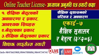 शिक्षक अध्यापन अनुमति पत्र एकाइ७ शैक्षिक सुशासन र नेतृत्व शैक्षिक नेतृत्वको अवधारणा र प्रकार [upl. by Yelrahs185]