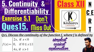 Continuity And Differentiability Class 12  Exercise 51 Q15 [upl. by Gibbon]