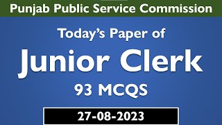 PPSC Todays Paper of Junior Clerk PPSC 27082023  PPSC Past Papers 2023 [upl. by Enirbas642]