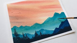 watercolor painting landscape mountains for beginners  watercolor art easy landscape tutorial [upl. by Tannie]